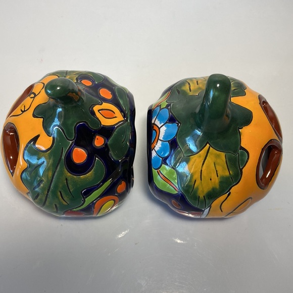 Halloween Pumpkins Talavera Ceramic Votive Candle Holders  Mexico Set Of 2 - Picture 5 of 8